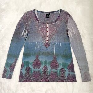 Style & Co. Boho Fairycore Multi-Colored Babydoll Long Sleeve Top